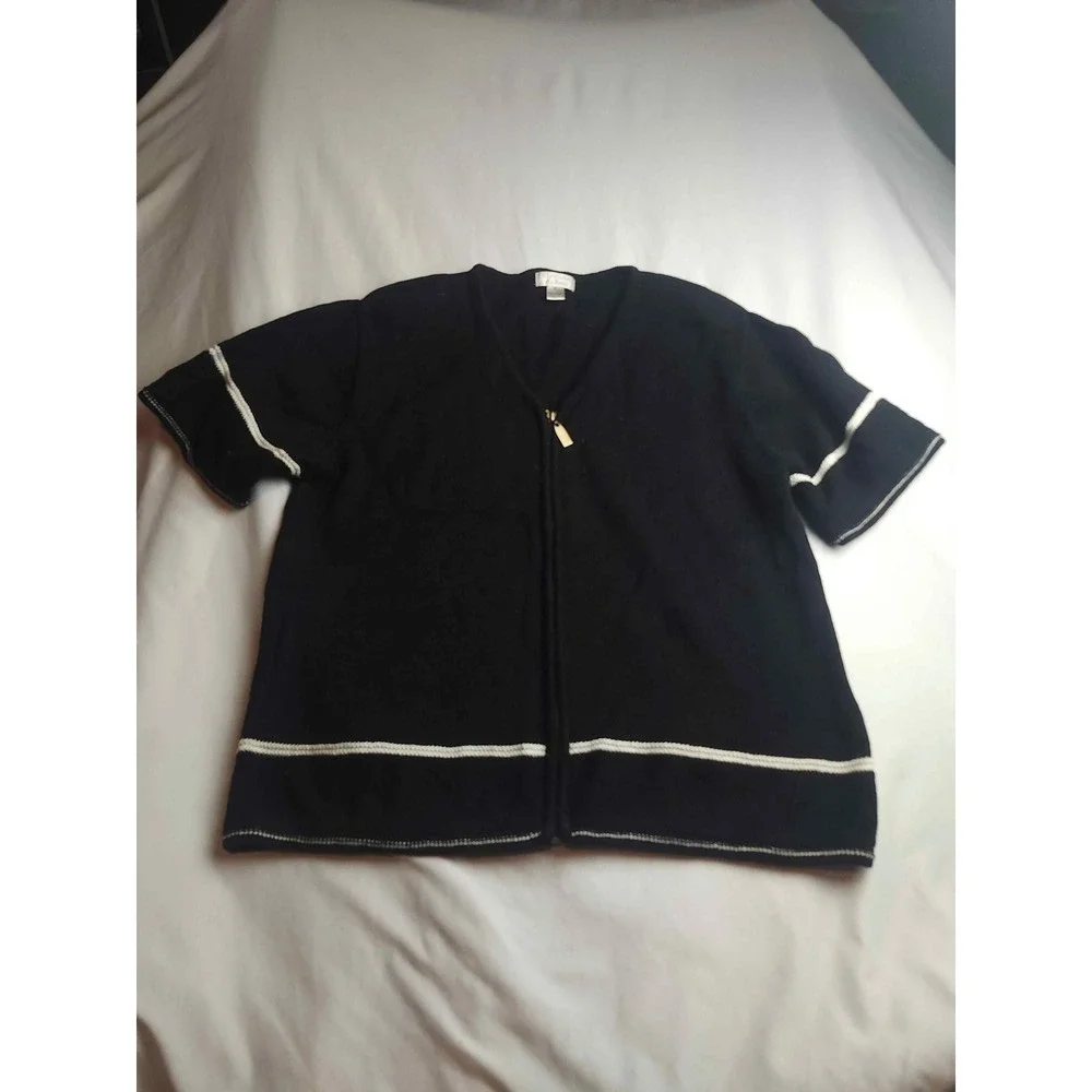 Christopher Banks Womens XL Black Short Sleeve Zip Front Cardigan